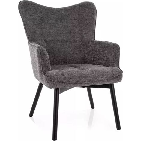 Chaise en tissu gris avec accoudoirs et pieds bois noir LORINDA (1/4)