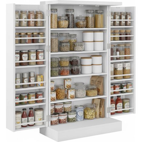 Meuble Relaxdays, 5 étagères, porte à 12 compartiments, 103,5 x 60 x 30 cm, buffet de cuisine champêtre, blanc (1/5)