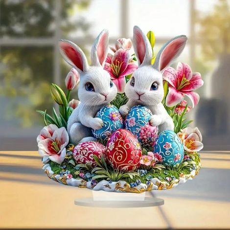 Rabbit - Oeuf De Pâques - Décoration Murale Et Table - Résine - Blanc - Lot De 1 (1/5)