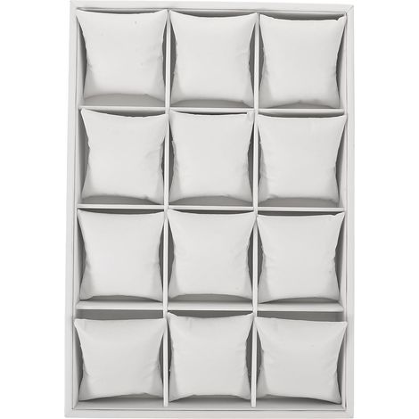 Boîte de rangement pour montres avec coussin, 12 compartiments, organisateur de bijoux blanc pour bracelets, colliers, table de nuit. (1/5)