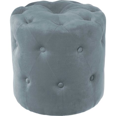Pouf élégant velours bleu capitonné cosy et pratique - Bleu pôme velouté (1/5)