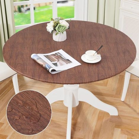 Nappe ronde avec bord élastique, housse de table en imperméable et résistante à l'huile, pour table ronde jusqu'à 36"-44"