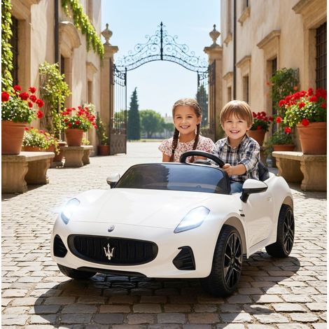 Voiture électrique enfant 2 places 12V avec télécommande, LED, musique, blanche Maserati (1/4)