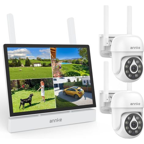 5MP PTZ Kit Caméra de Surveillance WiFi Extérieure avec Moniteur, Écran Tactile 7", 2X 3K Caméra avec Audio Bidirectionnel, 360° Panorama, Vision Nocturne Couleur, Détection de Personne, 64 Go (1/5)