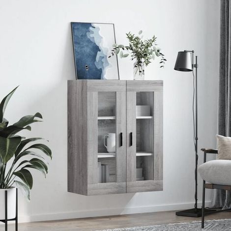 Meuble de Rangement Mural Gris Sonoma, 69.5 x 34 x 90 cm, Étagère Murale de Stockage pour Salon, Cuisine ou Entrée (1/5)