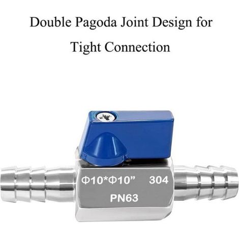 2X à Boisseau Sphérique en Acier Inoxydable 304, Vanne D'Arrêt Cannelée de 10 mm, de Jardin à Joint Pagode pour Eau, Gaz, et (1/5)