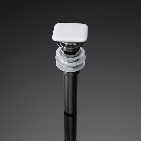 Durovin Bathrooms Push Pop Up Chrome Basin Waste Plug - Unslotted Suitable for Sink Without Overflow - Rising Square Push Button (1/5)