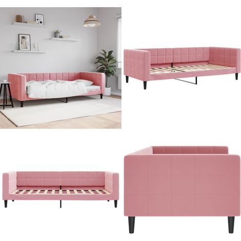 Lit de repos sans matelas rose 90x200 cm velours - Canapé Convertible - Lit Invité - Meuble Salon - Lit Compact - Literie - Home & Living (1/5)
