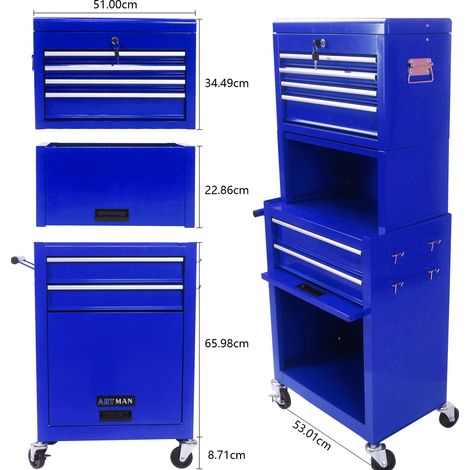 Carrello porta attrezzi con 6 cassetti, acciaio, 53 x 33 x 133,1 cm, blu HAVRYA (1/5)
