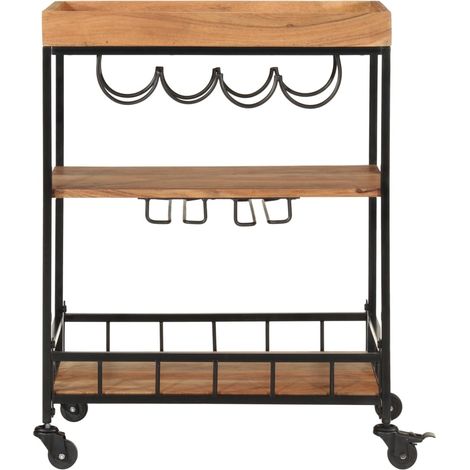 Chariot de bar 60x40x80 cm bois massif d'acacia et fer CFW147993 (1/5)