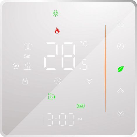 Intelligenter WLAN-Thermostat mit wöchentlicher Programmierung, Touch-Steuerung und App-Unterstützung für Warmwasserbereitung – Weiß