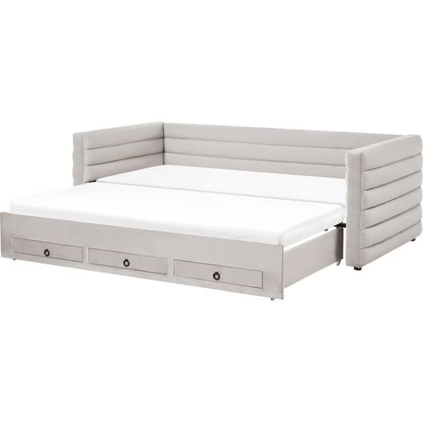 Cama extensible 90/180 x 200 cm con cajones tapicería de terciopelo acolchado glamuroso gris Meudon (1/5)
