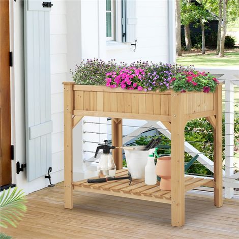 Yaheetech Carré Potager sur Pied Exterieur Table de Rempotage Jardinière Surélevée Carré à Plantes en Bois Trous de Drainage Pour Légumes ou Fleurs Dans Balcon/Jardin