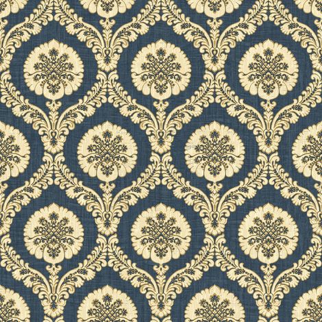 Wallquest Caspia Traditional Wallpaper Navy Floral Acrylic Coated (1/4)