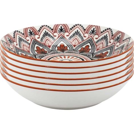 Set de 6 assiettes creuses en porcelaine orange mandala (Ø20cm) - MANDALA (1/3)