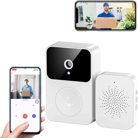 Sonnette Sans Fil Connectée Avec Caméra De Surveillance, Wifi Smart Camera, Enregistrement Vidéo, Sonnette Porte (Type-C), Plusieurs Sonnerie Rechargeable, Connexion Smartphone Android Et Iphone.- (1/4)