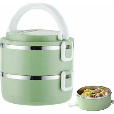 Recipiente para alimentos de acero inoxidable 304 de 1400 ml – Fiambrera para comidas calientes con asa ergonómica – Doble capa para la oficina y el camping (1/4)