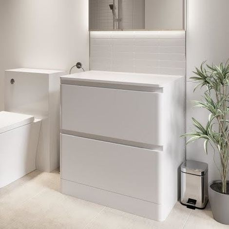 Bathroom Cloakroom Vanity Unit Wash Storage Cabinet Countertop Basin White 800mm
