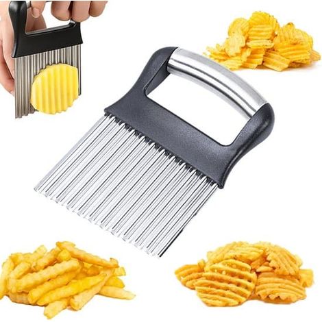 Coupe-légumes ondulé, coupe-pommes de terre en acier inoxydable, coupe-concombres, coupe-frites, coupe-légumes en forme de vague, pour pommes de terre, concombres, noir (1/5)