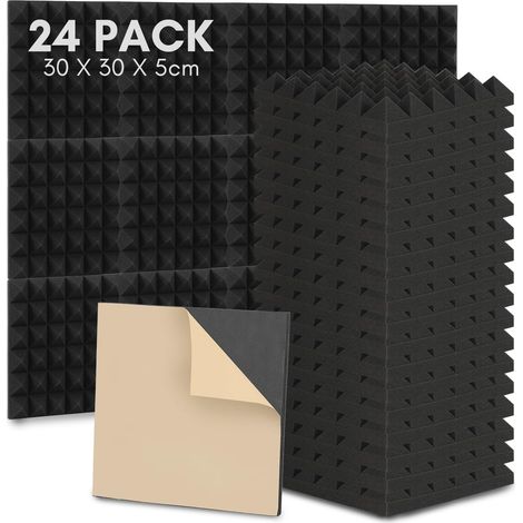 24 Pièces Mousse acoustique, 3D haute densité, autocollante, pour studio d'enregistrement