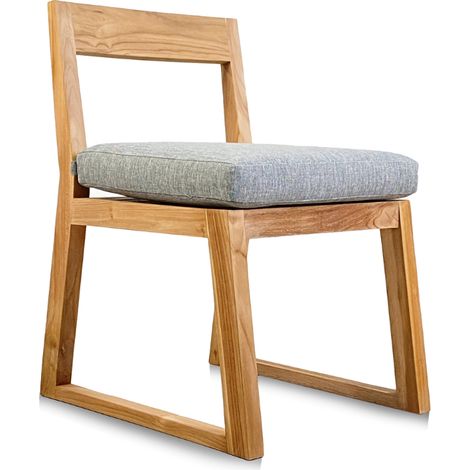 Chaise de jardin en teck massif 50x59.5x79 cm NATOFCH50B – Coussin gris perlé imperméable – Élégance naturelle pour terrasse et jardin (1/5)