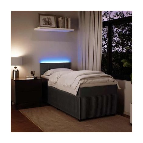 Sommier et matelas style Snowco, gris foncé, 90 × 200 cm, en velours, velours doux et confortable, pour chambre, décor moderne, facile à assembler (1/5)