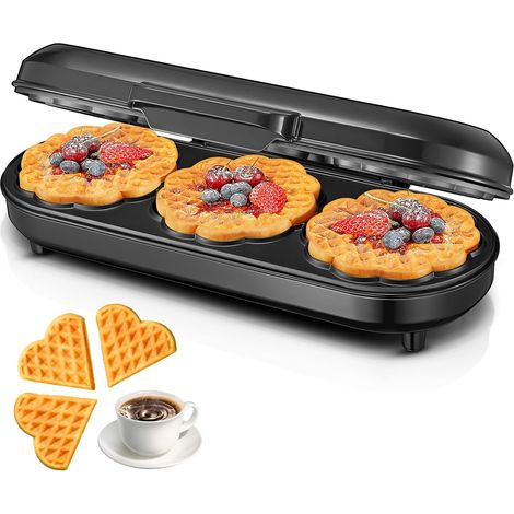 Gaufrier 1200 W, 15 gaufres en forme de cœur en 2 minutes, gaufrier antiadhésif 3 surfaces (1/5)
