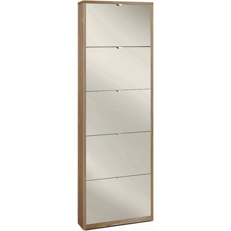 Zapatera de 5 puertas con espejo, 63L x 18P x h190 – Acabado en madera nogal Stelvio – Sarmog