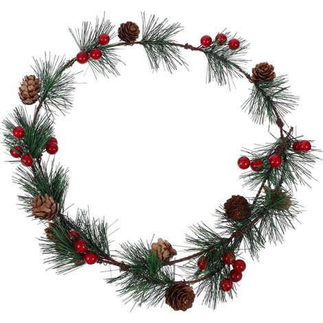 Guirlande de Noël en branches de pin, 3 pièces, baies rouges et rotin (1/5)
