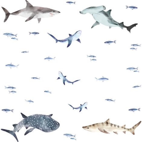 Stickers requins et poissons haut 44 cm (1/4)