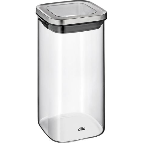 Recipiente de cocina, vidrio borosilicato/acero inoxidable, 10 x 10 x 19 cm, 1,35 l / Cilio (1/3)