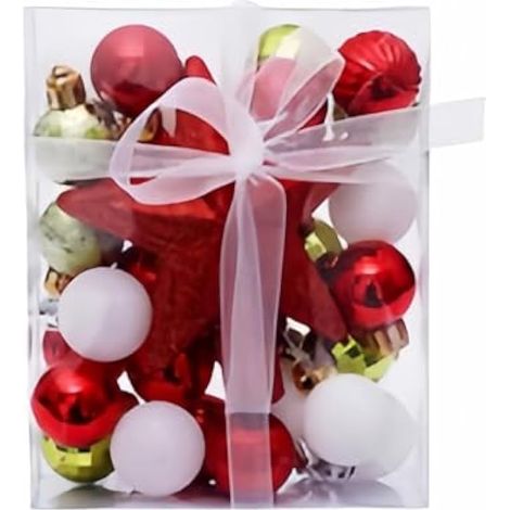 Lot de 30 boules de Noël incassables, mini-décorations de sapin en plastique de 3 cm (rouge, vert, blanc) pour mariages, fêtes et loisirs créatifs (1/5)