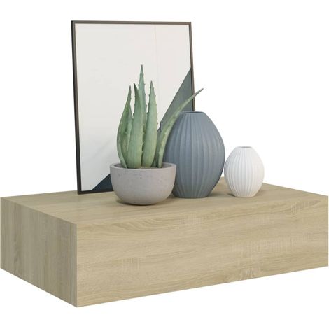 Étagère à tiroir murale Chêne 40x23,5x10 MDF (1/5)