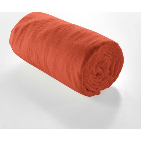Drap housse 2 personnes 160x200 cm dble gaze coton 57 fils Angelia Orange
