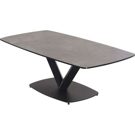 KARU - Table Basse Aspect Céramique Grise Pied Central V