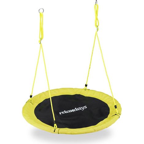 Balanoire nid d'oiseau ronde 110 cm – Charge max 100 kg – Hauteur réglable 85-150 cm – Tissu PE, PP, acier, mousse – Pour enfants dès 3 ans (1/5)