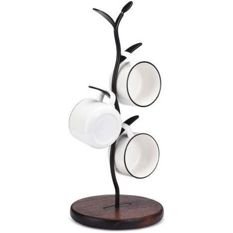 Support pour Tasse à Café en Forme d'Arbre - Étagère de Rangement pour Comptoir et Plan de Travail - Accessoires de Bar et Organiseur de Cuisine - Noir (4 Crochets) (1/5)