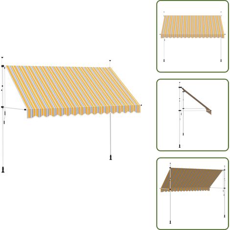 The Living Store Toldo manual retráctil 350 cm amarillo y azul a rayas - Toldo manual