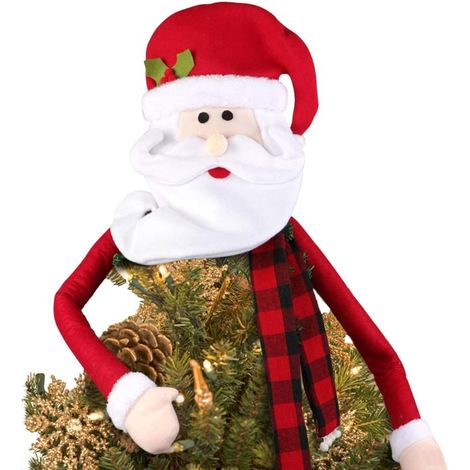 Grand chapeau de Père Noël avec écharpe à carreaux - Décoration de sapin de Noël et de fête (1/5)
