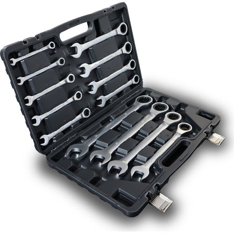 Bituxx 13-tlg. Ratschenringschlüssel Set  Ring-Maulschlüssel aus Chrom-Vanadium-Stahl  8–32 mm  mit Ratsche  im praktischen Kunststoffkoffer (1/5)