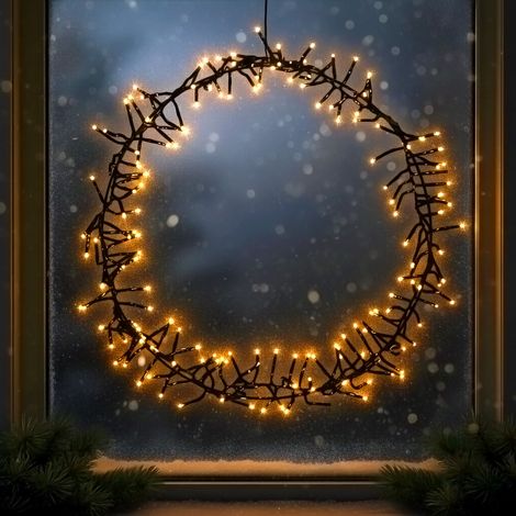 LED Ring schwarz zum Hängen mit Timer - 40 cm - Metallkranz mit Gold LED Lichterkette - Weihnachtsdeko Fensterdeko Weihnachten Türkranz