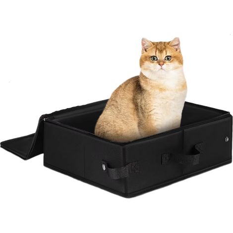 Lettiera da viaggio per gatti, pieghevole con coperchio a cerniera, facile da pulire, portatile, adatta per viaggi, auto, hotel, aereo, campeggio, ecc. - Nera (1/5)
