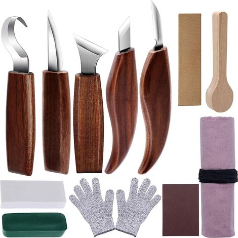 12-teiliges Holzschnitzwerkzeug-Set, Holzschnitz-Handwerkzeug-Set, Schnitzmesser mit Haken, Holzschnitzmesser, für DIY-Holzschnitzerei, Holzbearbeitungsexperte und Anfänger (1/5)