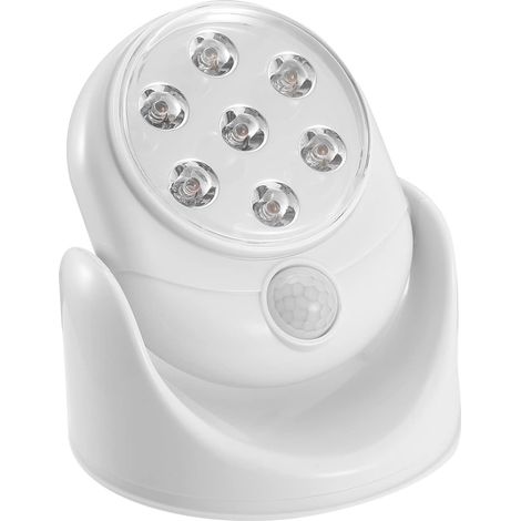 Wireless motion sensor activated, 7 LED bulbs, 360° infrared, automatic PIR detection, battery powered. Security light/lamp - indoor/outdoor/wall/garage/patio