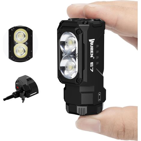 E7 EDC Lampe de poche rechargeable 1800 lumens, petite lampe de poche super lumineuse, 6 modes, lampe torche étanche IP68 intégrée pour les urgences, le camping