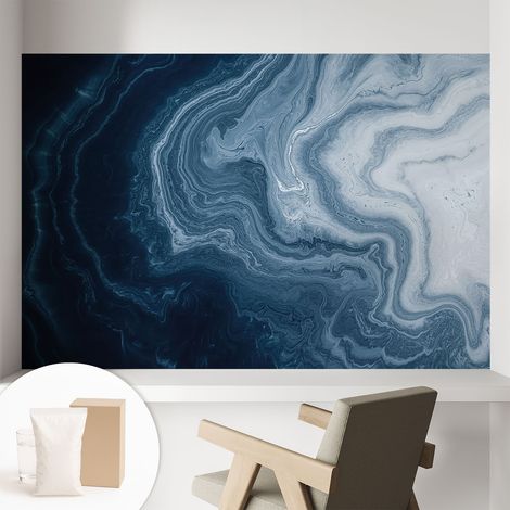 Papier peint intissé décoratif avec colle pour salon chambre et bureau Installation rapide Vagues bleues 104x70 cm (1/5)