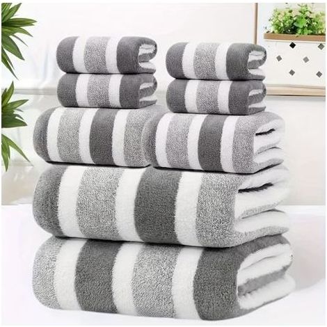 Set mit 8 luxuriösen Hotel-Badetüchern – ultraweiche, zweifarbig gestreifte Handtücher. Super saugfähig und fusselfrei. Enthält 2 große Badetücher und 2 Handtücher. (1/5)