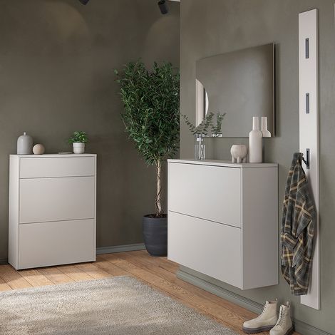 Garderoben-Set mit Spiegel & Garderobenpaneel in beige und Eiche, 4-teilig - BAIANO-01 (1/5)