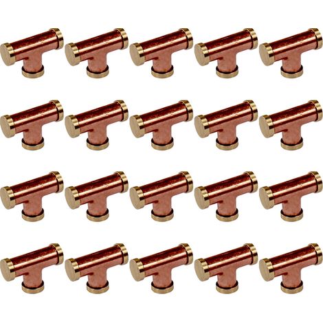 Lot de 20 Boutons de meuble en T cuivre et 3 embouts laiton "Industriel" - Arcanaute (1/5)