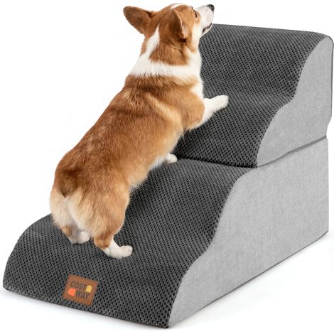 COSTWAY 4-step Dog Foam Stairs for High Bed Sofa Couch (1/5)